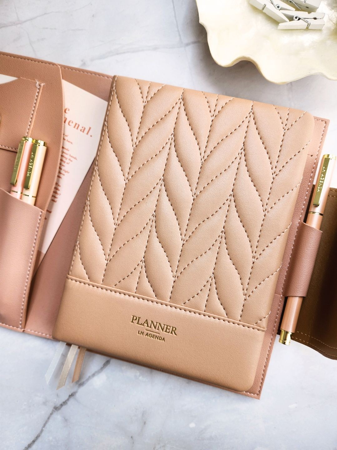 Compendium- Medium - Blush - Floral + LH Planner - Weekly Medium - Rose - Floral Quilted